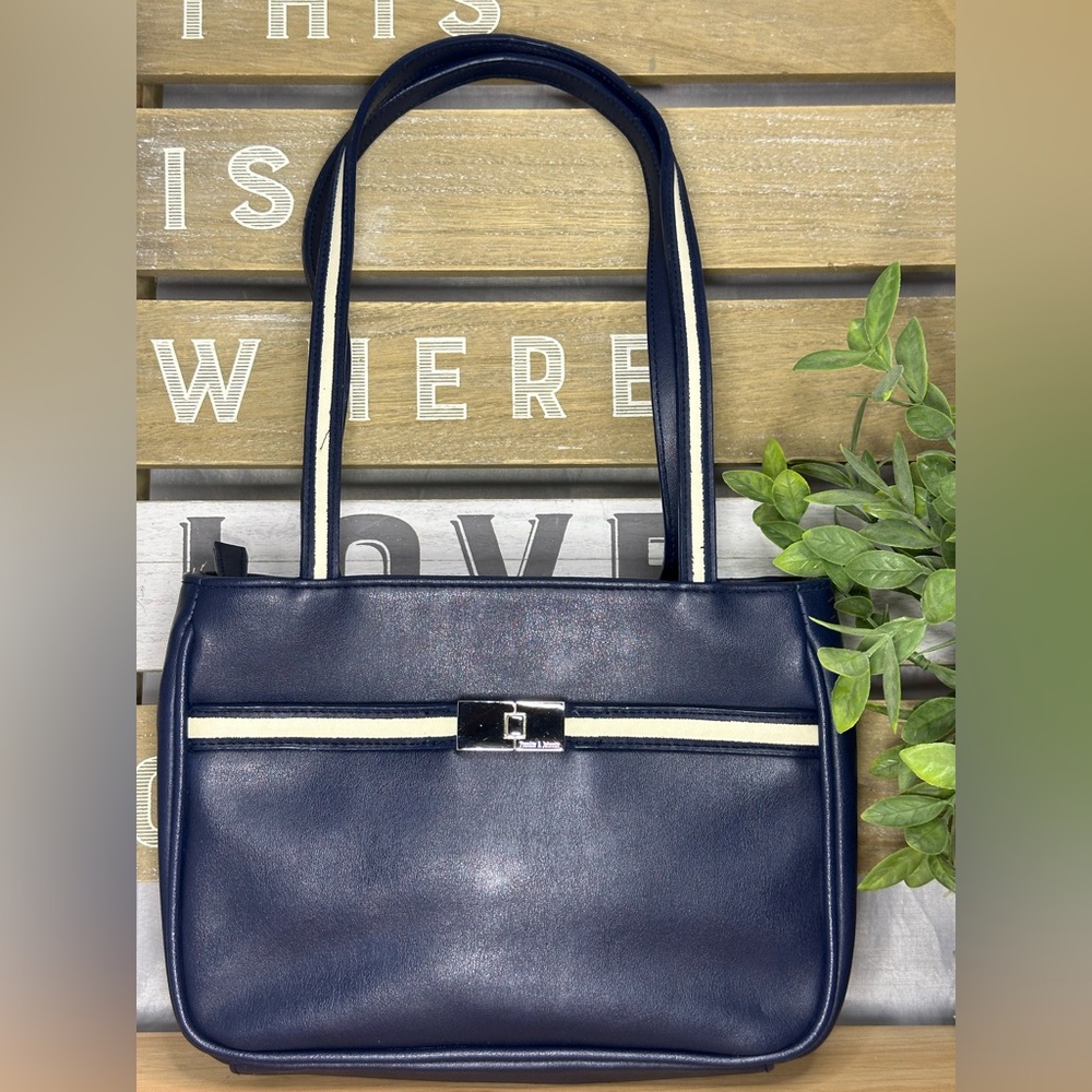 Frankie & Johnnie Navy preppy nautical Stripe Trim shoulder bag purse unique